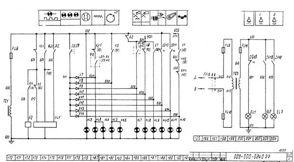 Схема електрична токарного автомата 1Б240 Схема електрична токарного автомата 1Б240